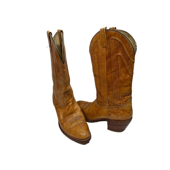 Vintage 1970s Dingo Leather Cowboy Western Boots Tan Embroidered Mens 10 E Wide - Picture 2 of 14